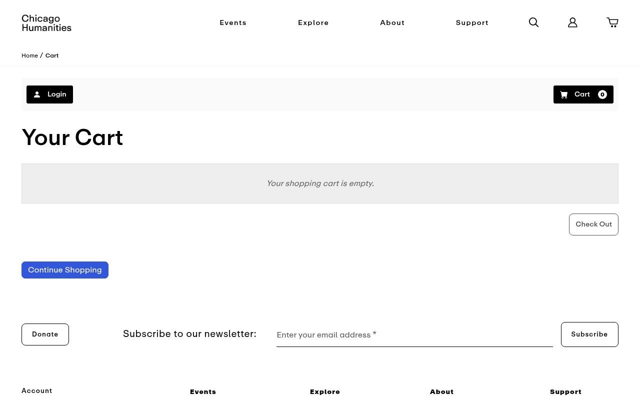 Homepage screenshot of mycart.chicagohumanities.org