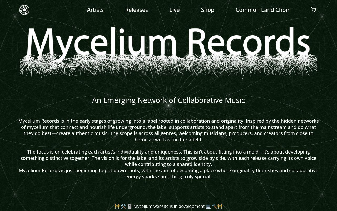 Homepage screenshot of myceliumrecords.com