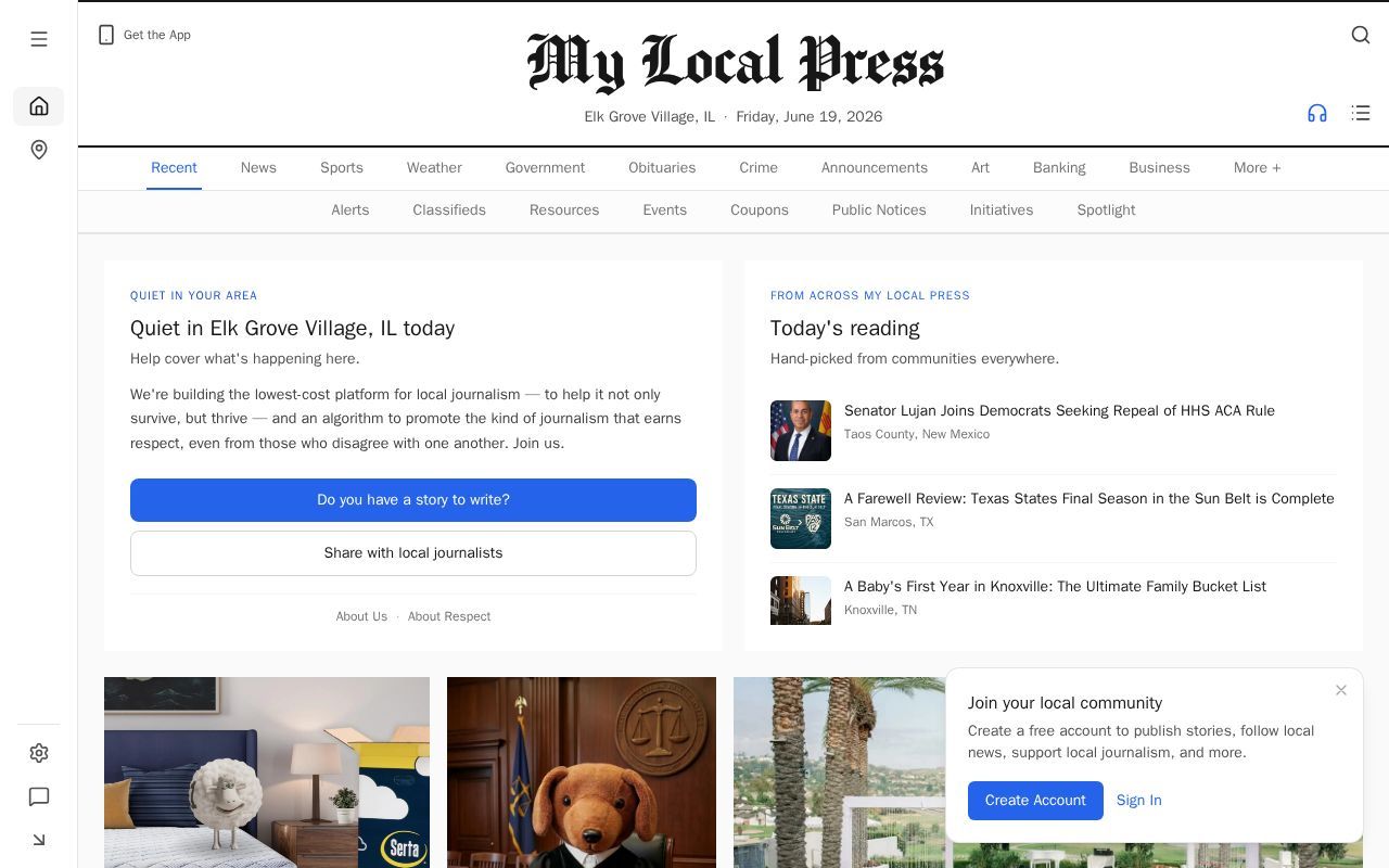 Homepage screenshot of mylocalpress.com