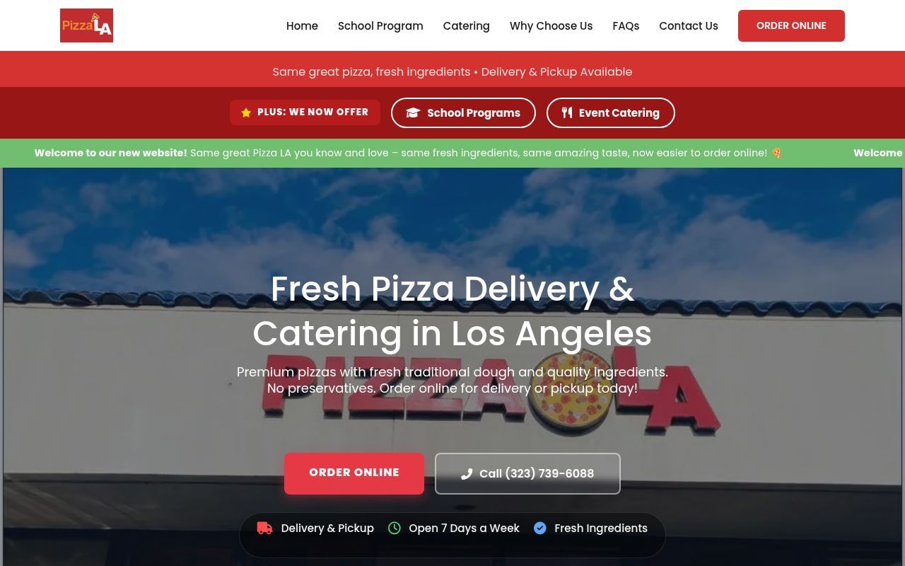 Homepage screenshot of mypizzala.com