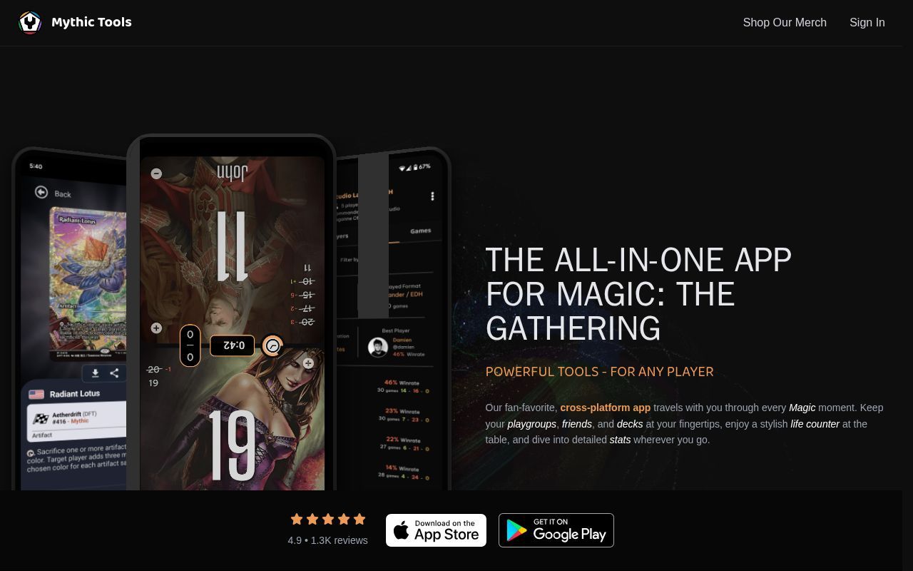 Homepage screenshot of mythic.tools