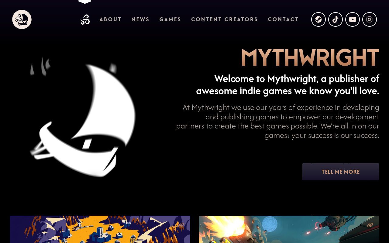 Homepage screenshot of mythwright.com