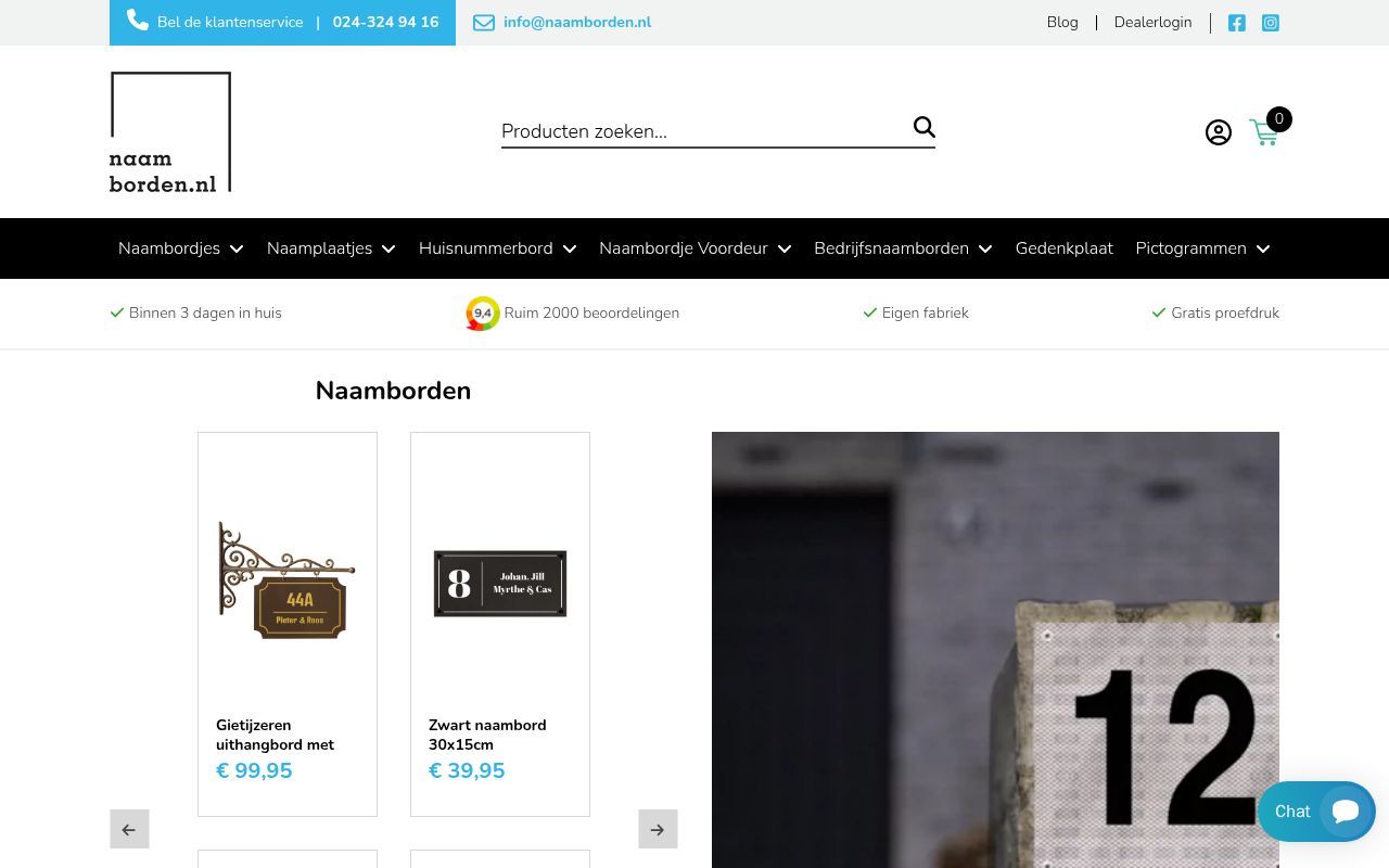 Homepage screenshot of naamborden.nl