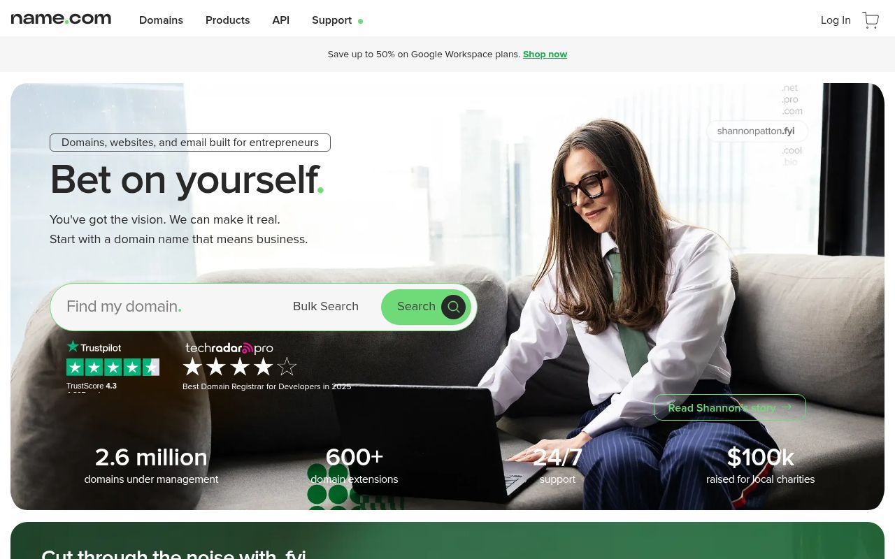 Homepage screenshot of name.com
