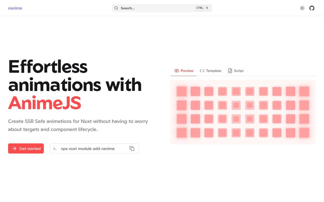 Homepage screenshot of nanimejs.netlify.app