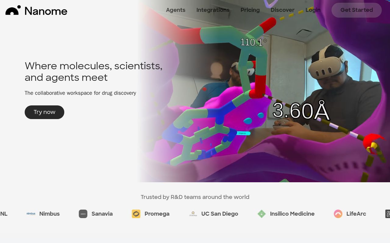 Homepage screenshot of nanome.ai
