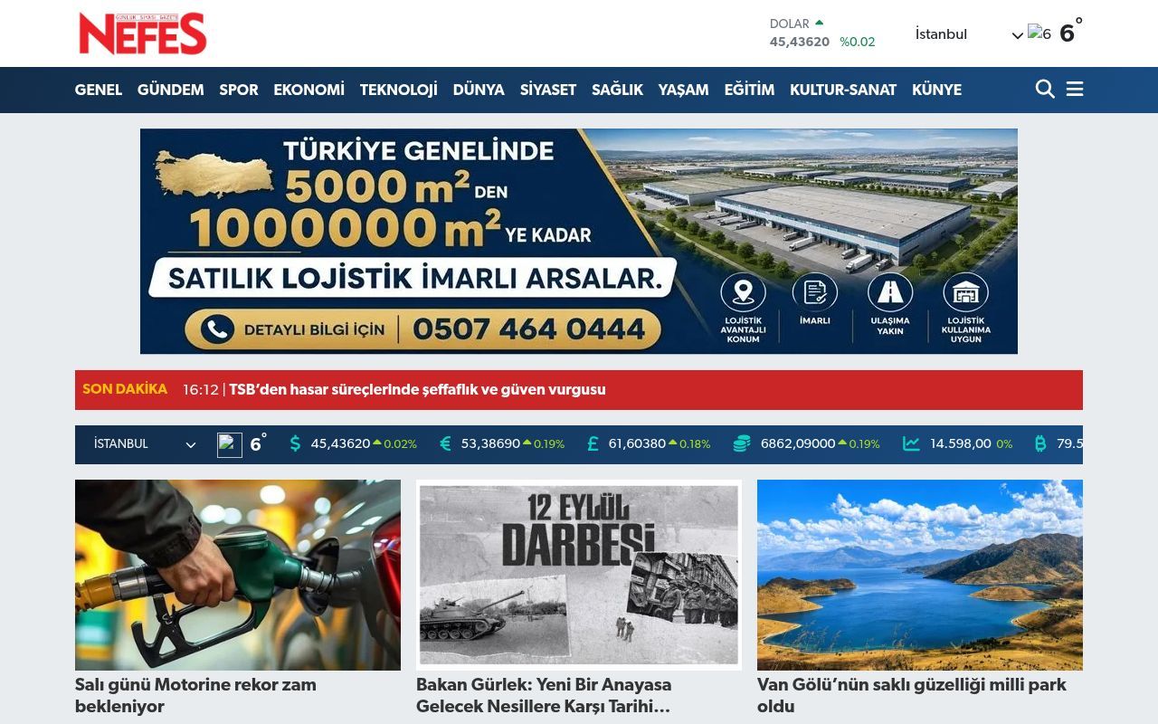 Homepage screenshot of nefesgazetesi.com