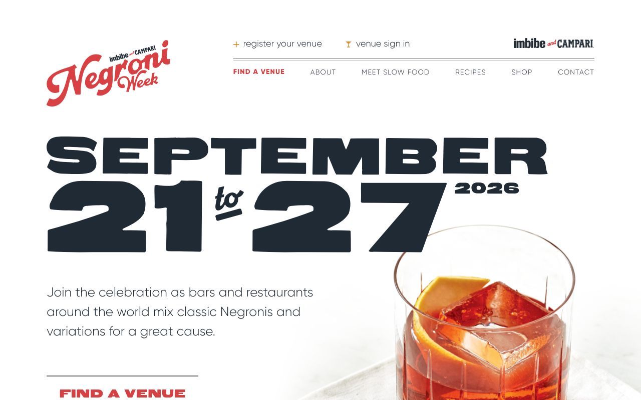Homepage screenshot of negroniweek.com
