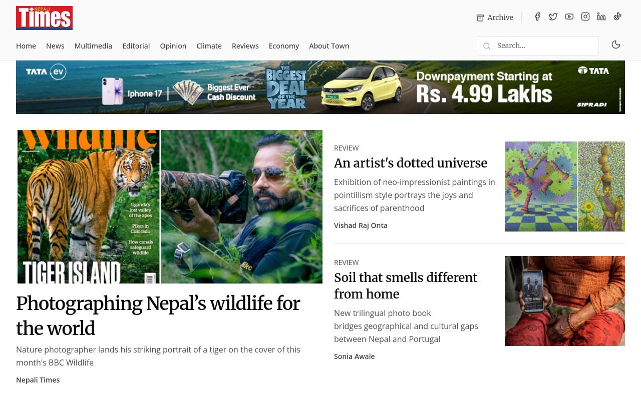 Homepage screenshot of nepalitimes.com