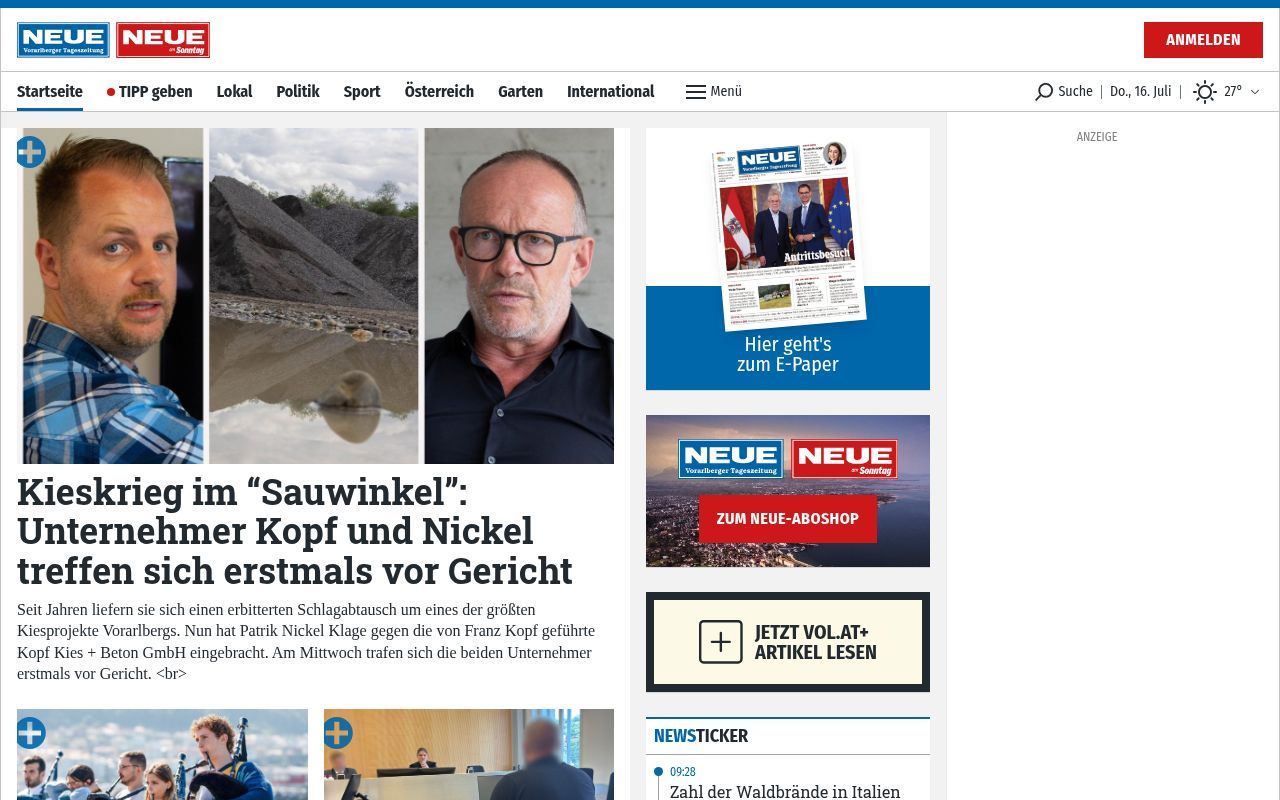 Homepage screenshot of neue.at