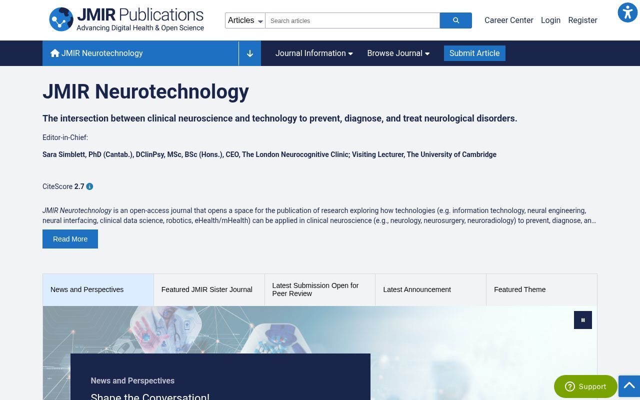 Homepage screenshot of neuro.jmir.org