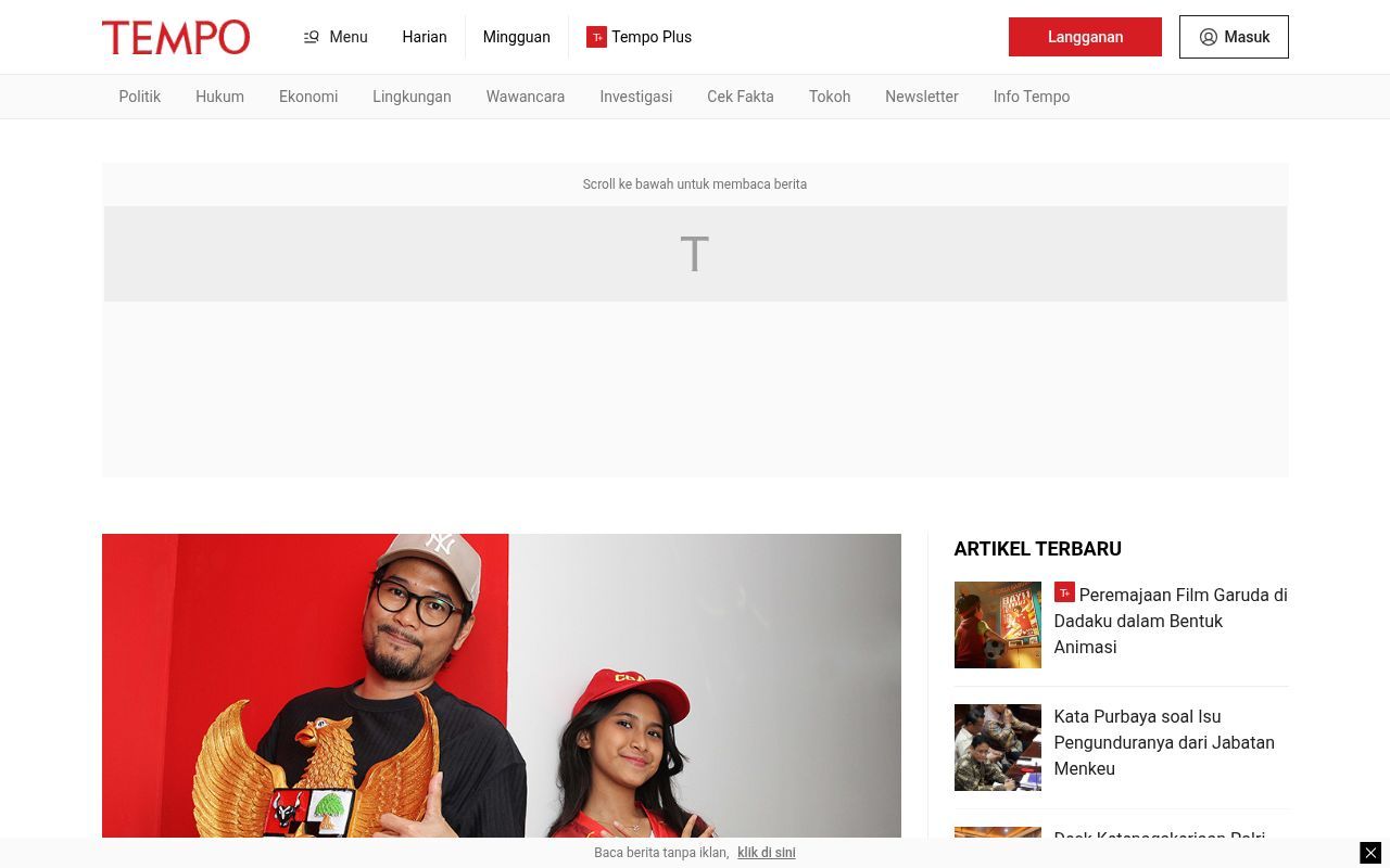 Homepage screenshot of newsletter.tempo.co