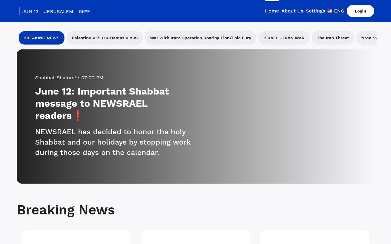 Homepage screenshot of newsrael.com