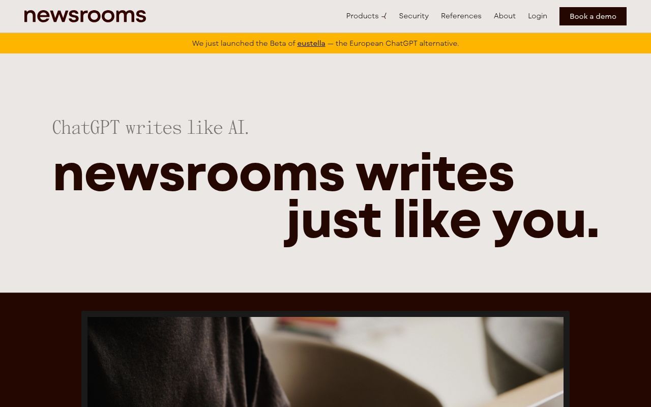 Homepage screenshot of newsrooms.ai