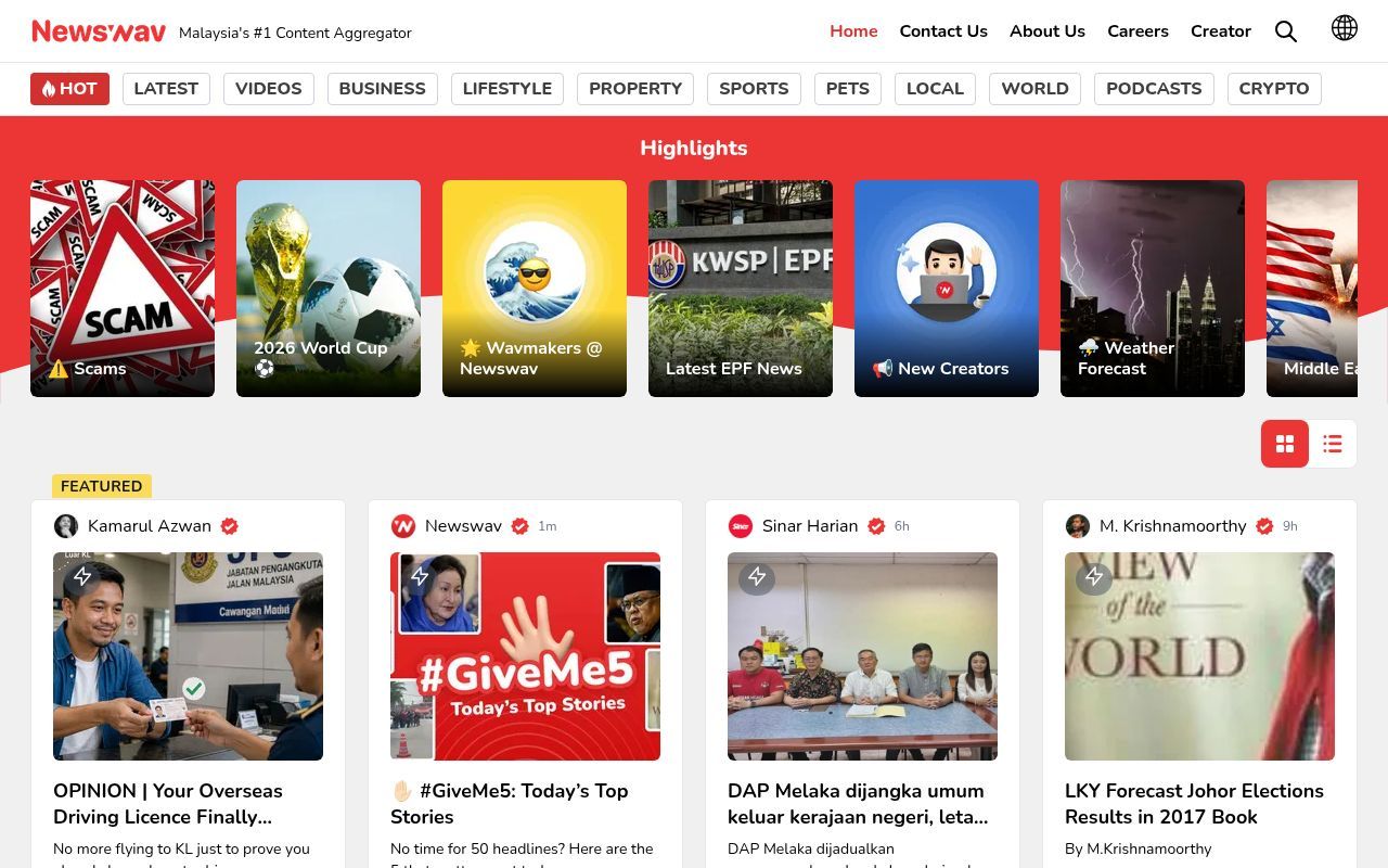 Homepage screenshot of newswav.com