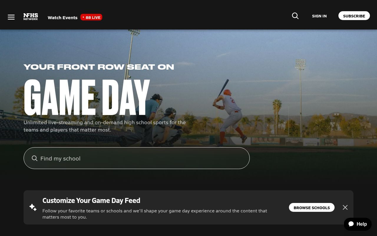 Homepage screenshot of nfhsnetwork.com
