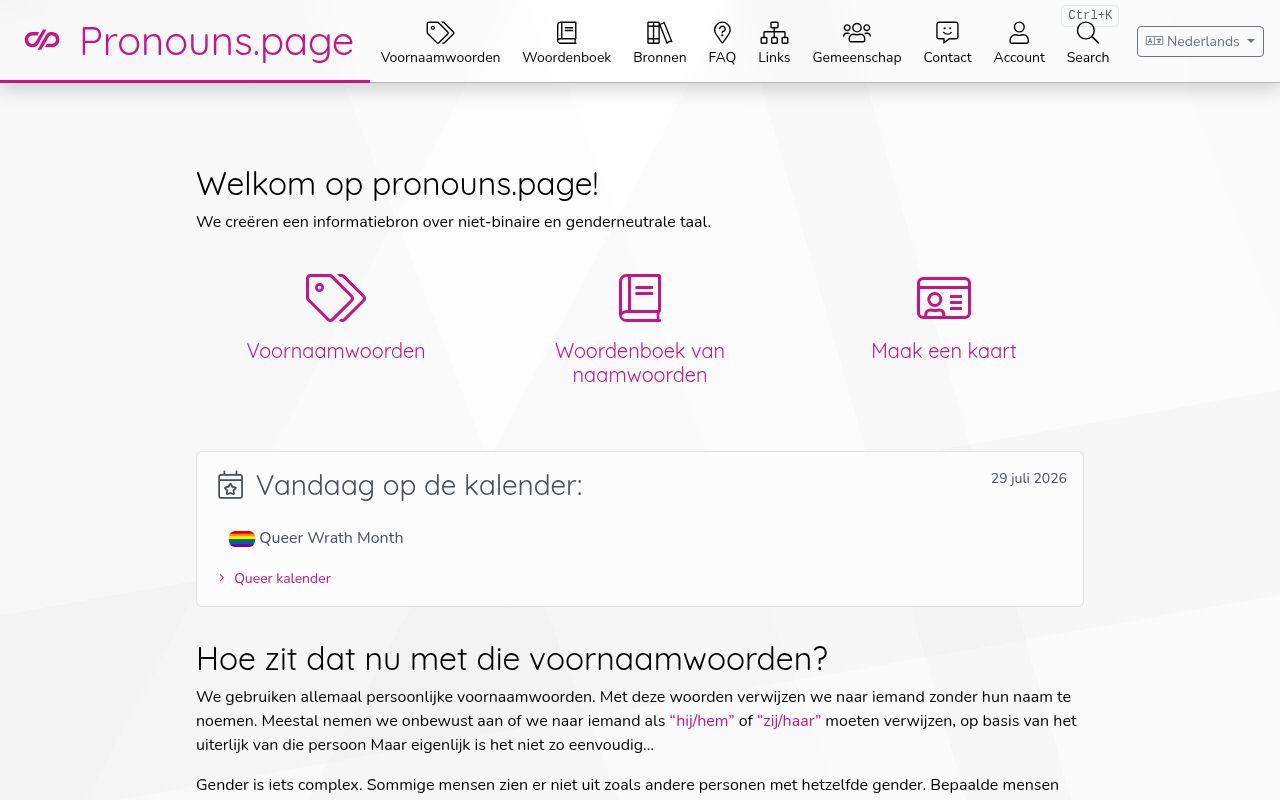 Homepage screenshot of nl.pronouns.page