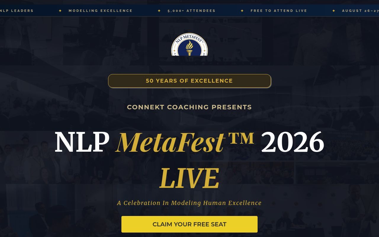 Homepage screenshot of nlpmetafest.com