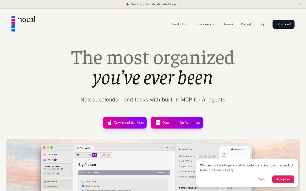 Homepage screenshot of nocal.app