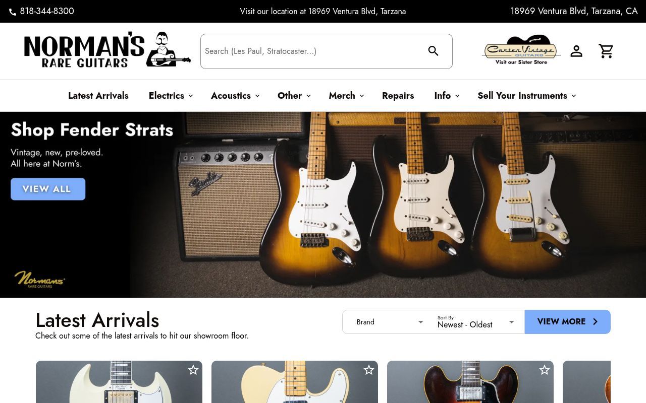 Homepage screenshot of normansrareguitars.com