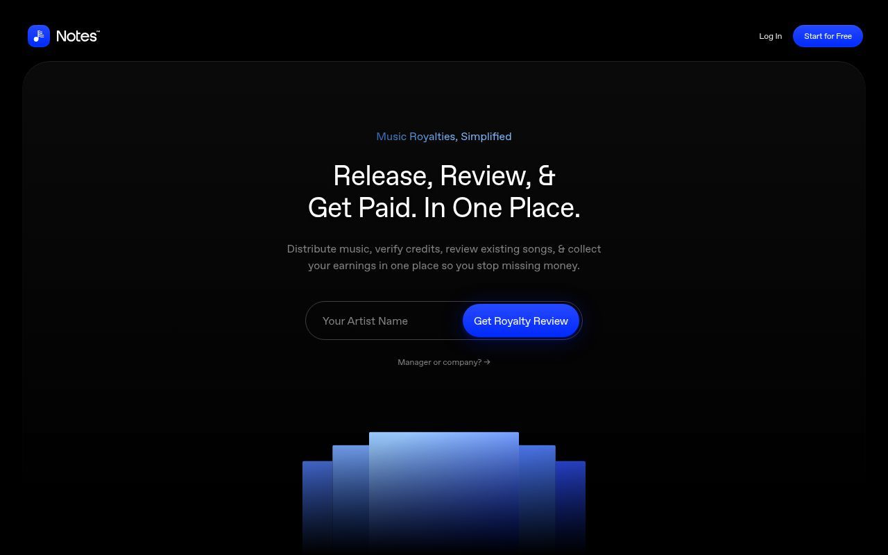 Homepage screenshot of notes.fm
