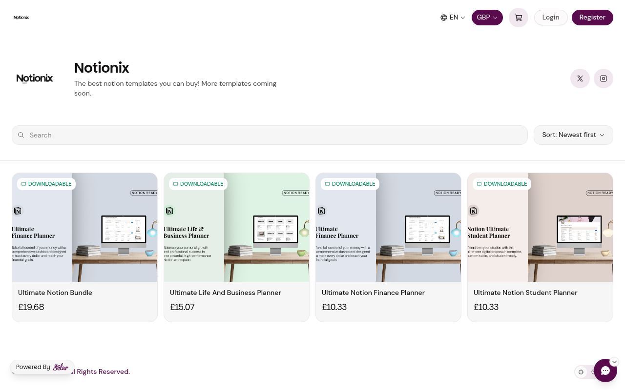 Homepage screenshot of notionix.selar.com