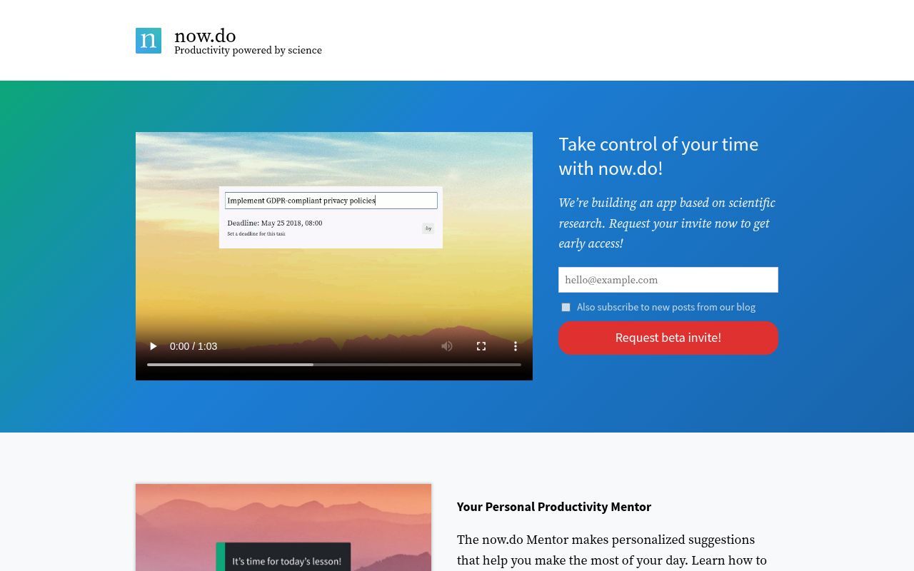 Homepage screenshot of now.do
