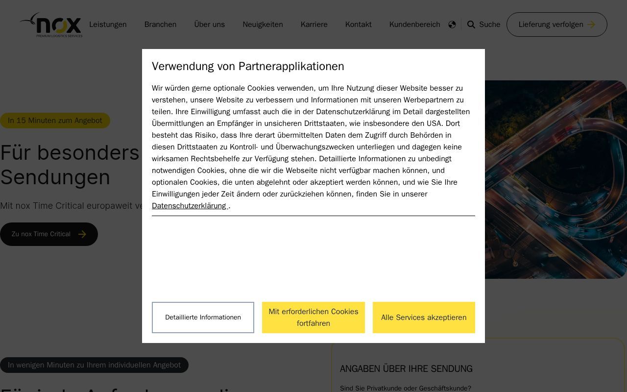 Homepage screenshot of nox.eu