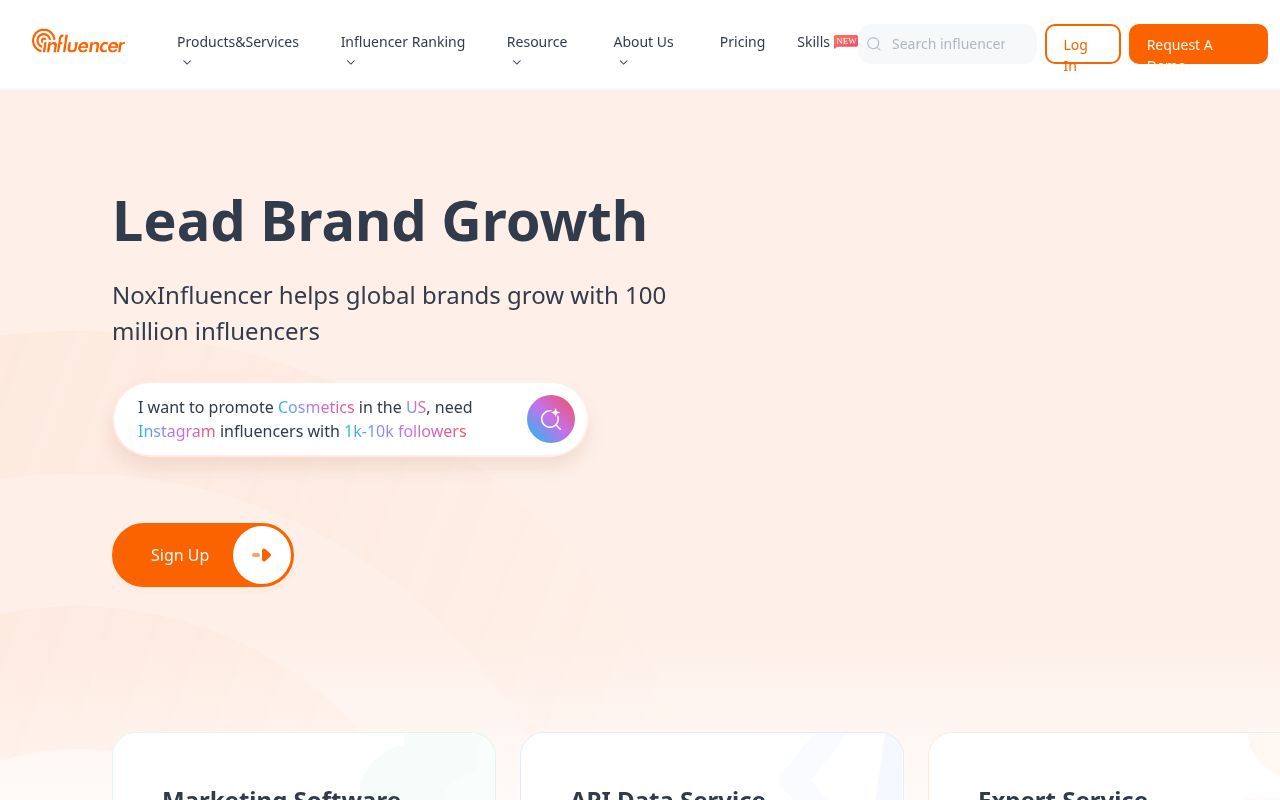 Homepage screenshot of noxinfluencer.com
