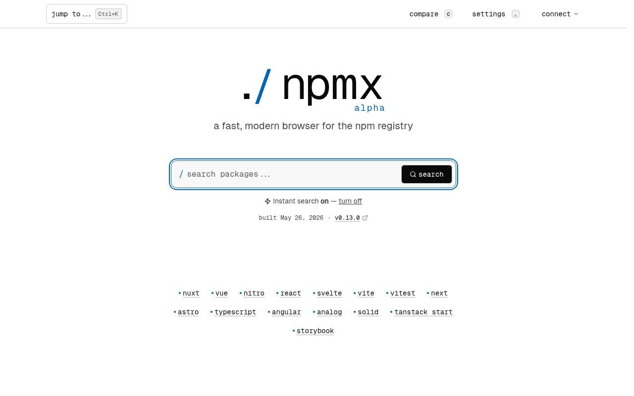 Homepage screenshot of npmx.dev