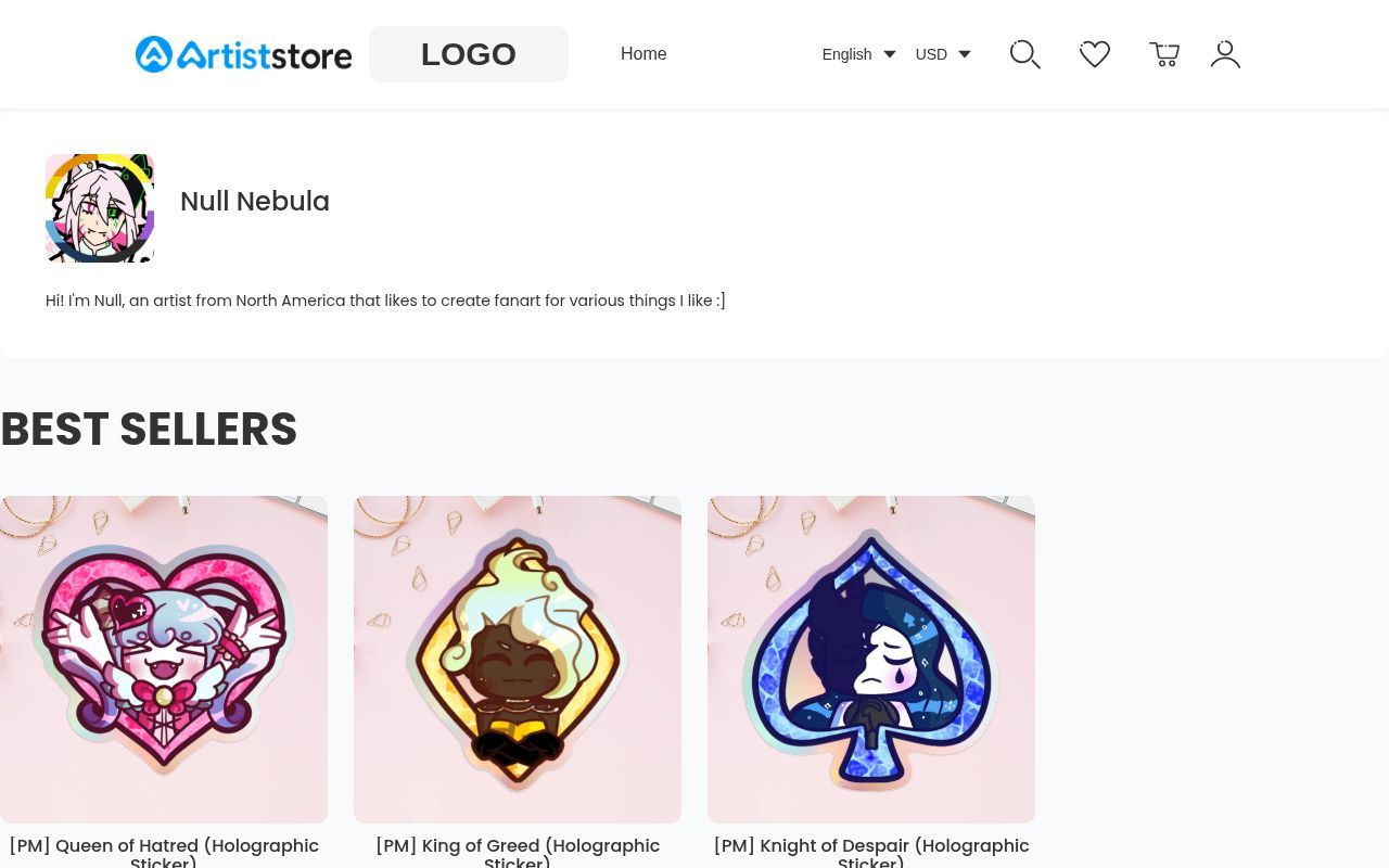 Homepage screenshot of nullnebula.artiststore.com