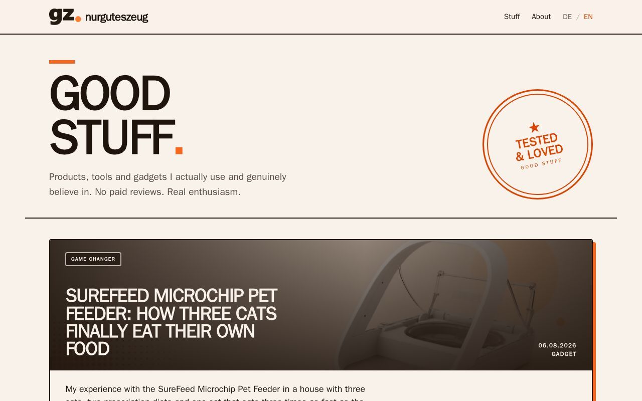 Homepage screenshot of nurguteszeug.de