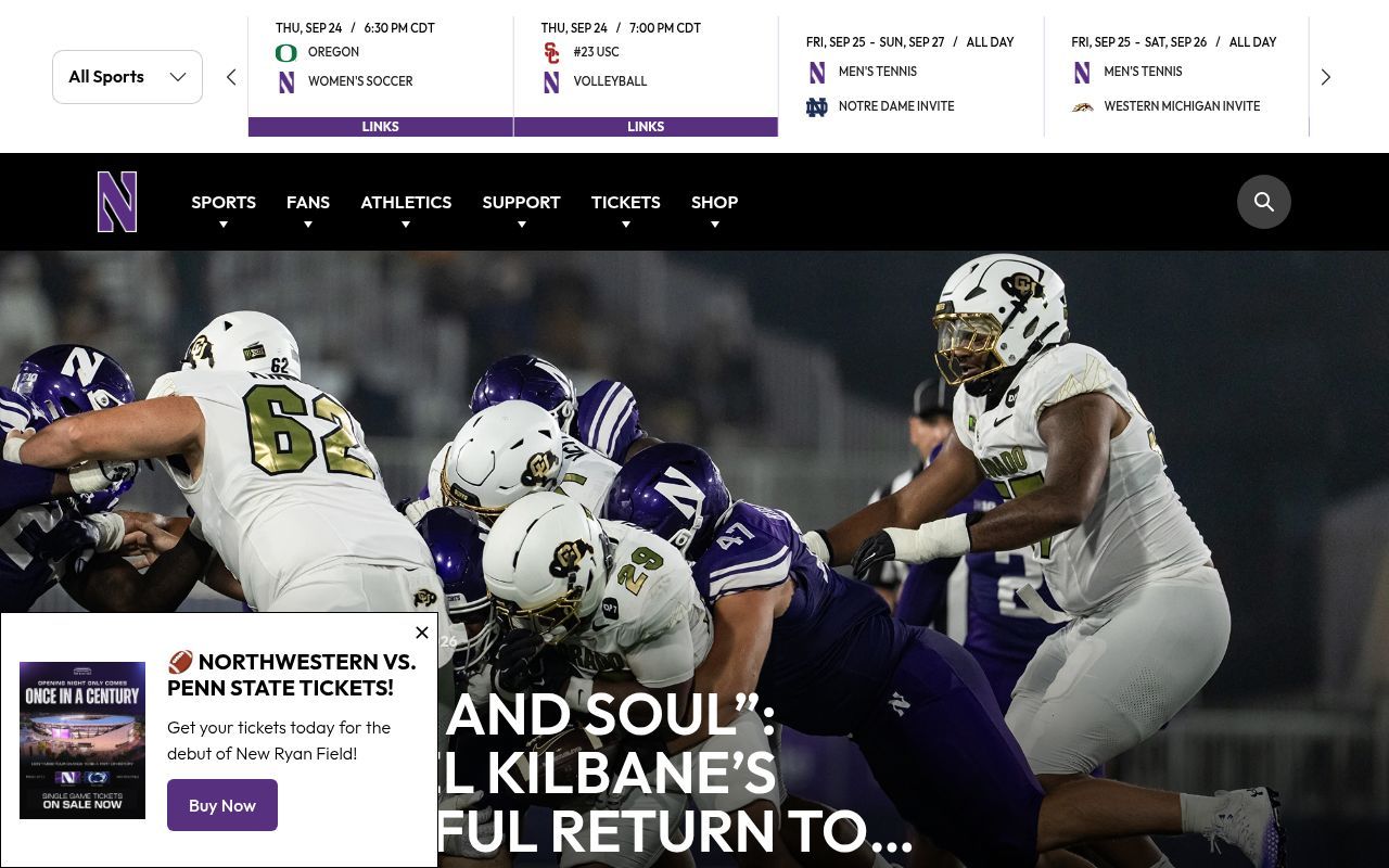 Homepage screenshot of nusports.com