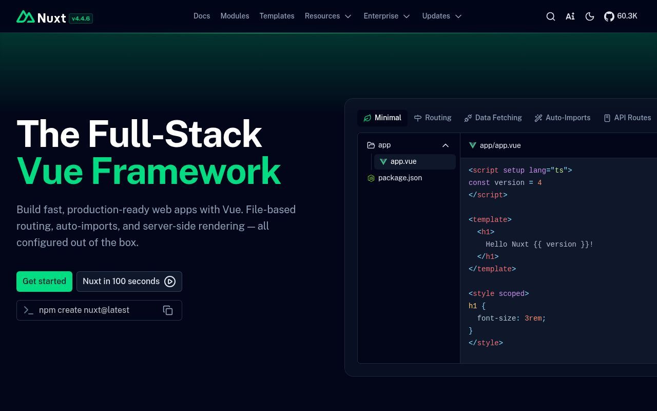 Homepage screenshot of nuxt.com