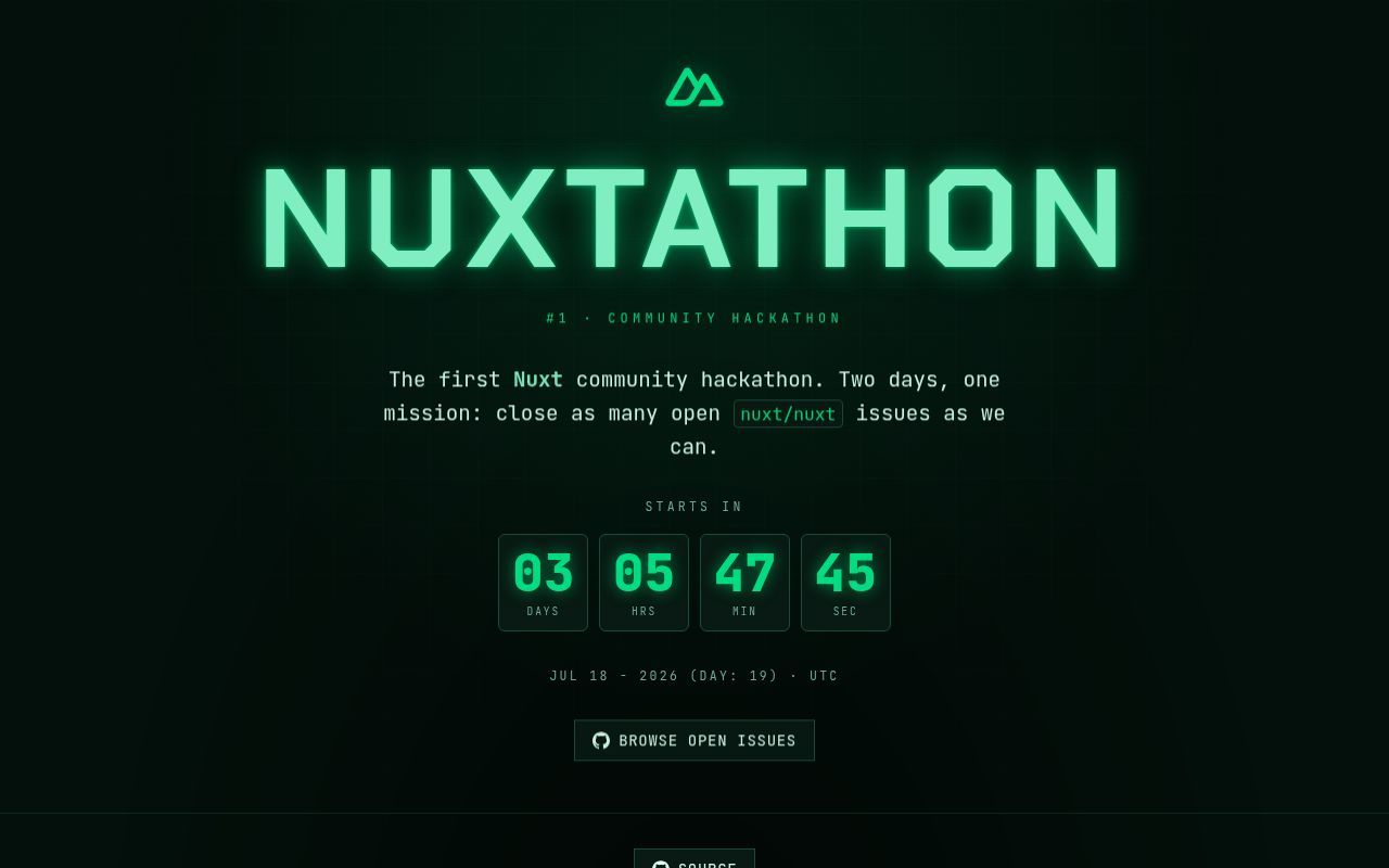 Homepage screenshot of nuxtathon.live
