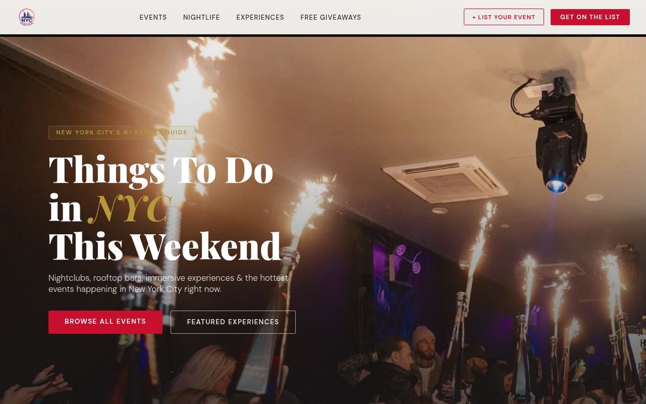 Homepage screenshot of nyceventsguide.com