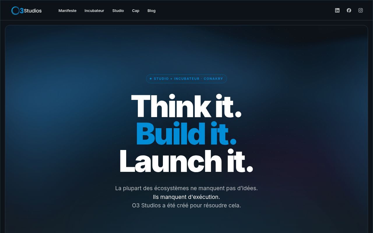 Homepage screenshot of o3studios.org
