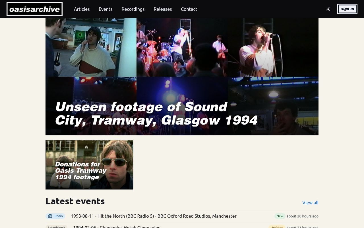 Homepage screenshot of oasisarchive.com
