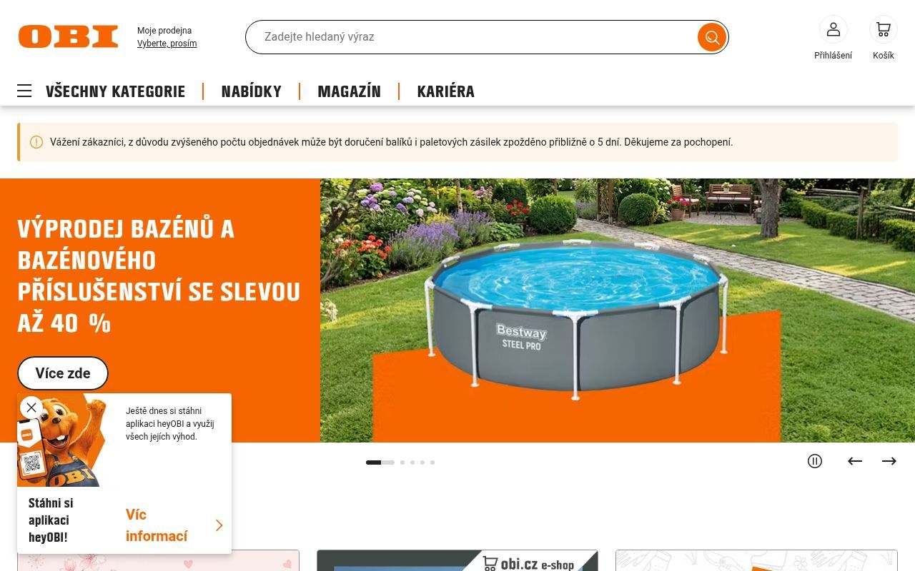 Homepage screenshot of obi.cz