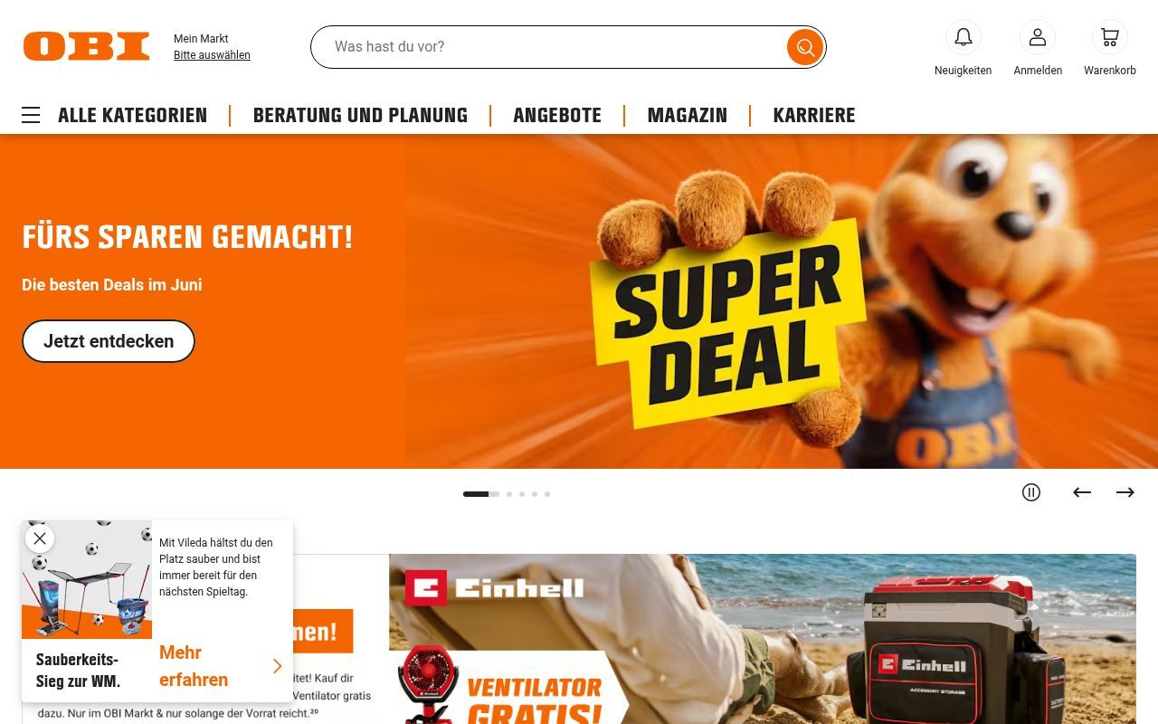 Homepage screenshot of obi.de