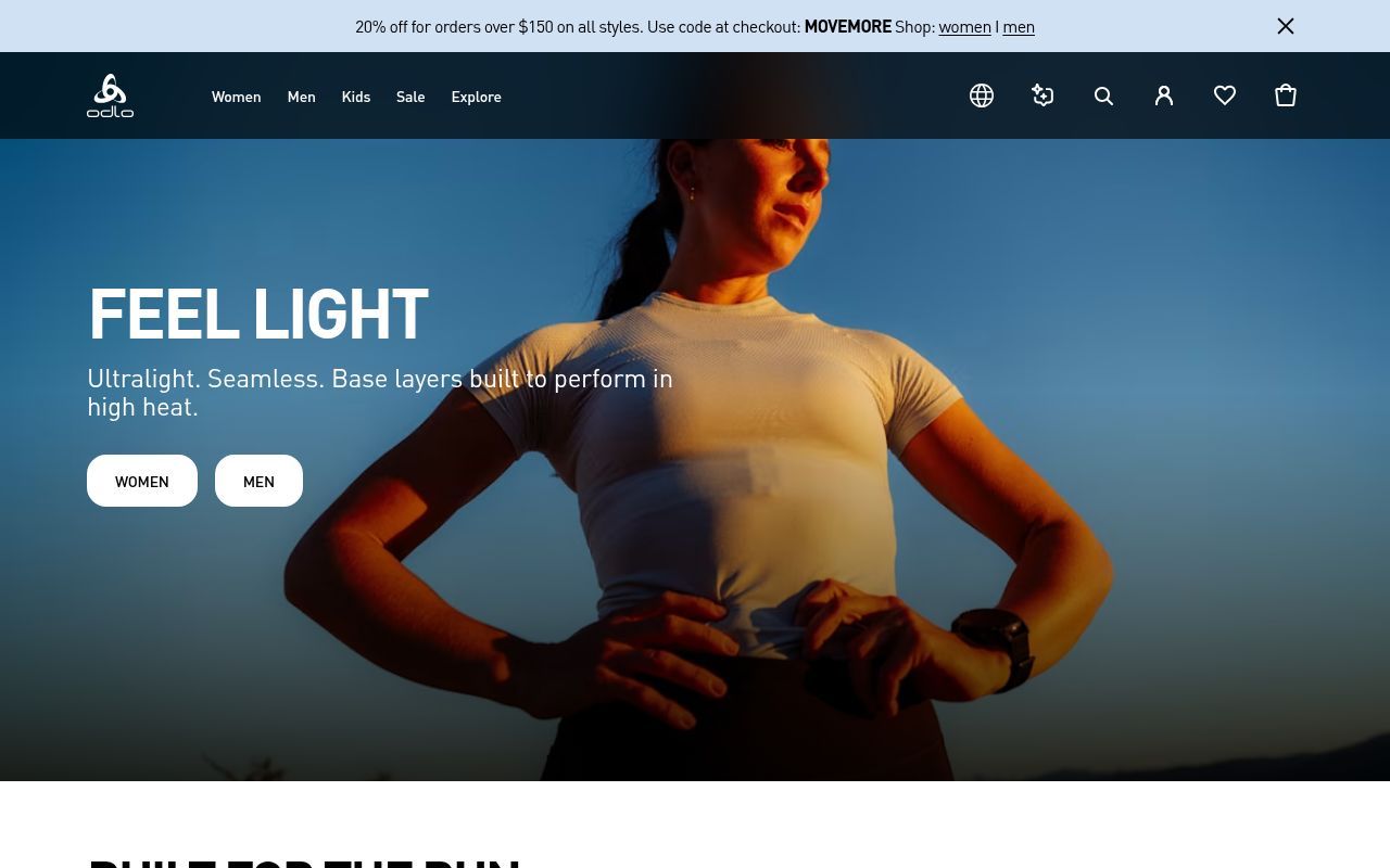Homepage screenshot of odlo.com