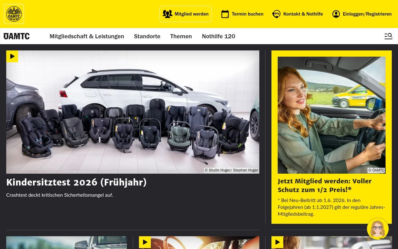 Homepage screenshot of oeamtc.at