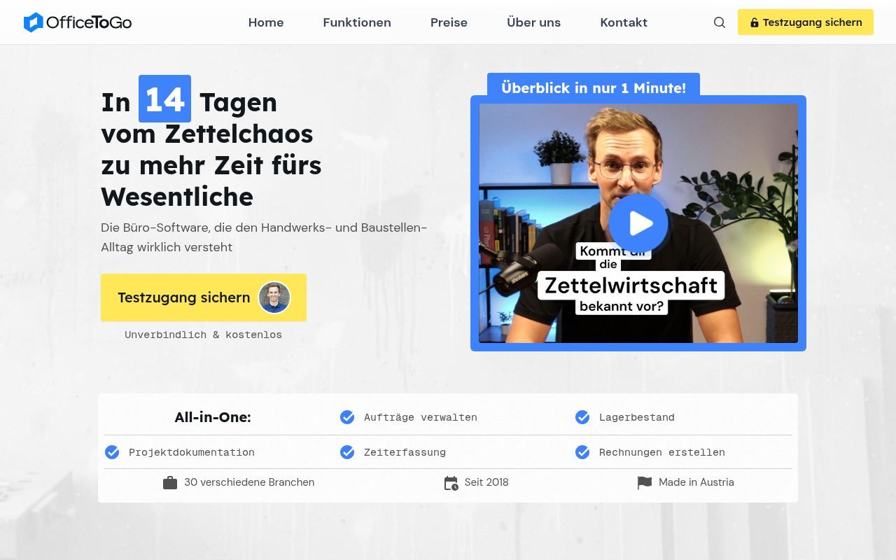 Homepage screenshot of officetogo.at