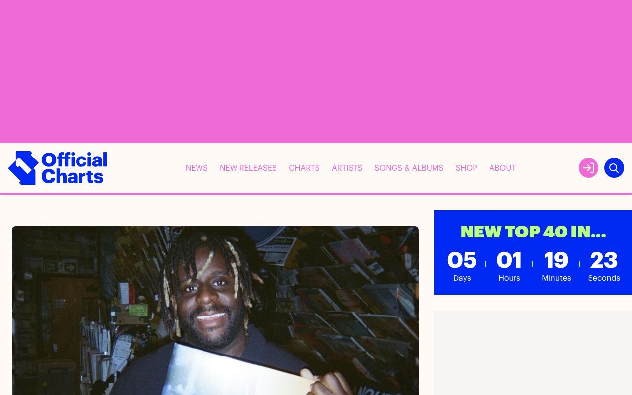 Homepage screenshot of officialcharts.com