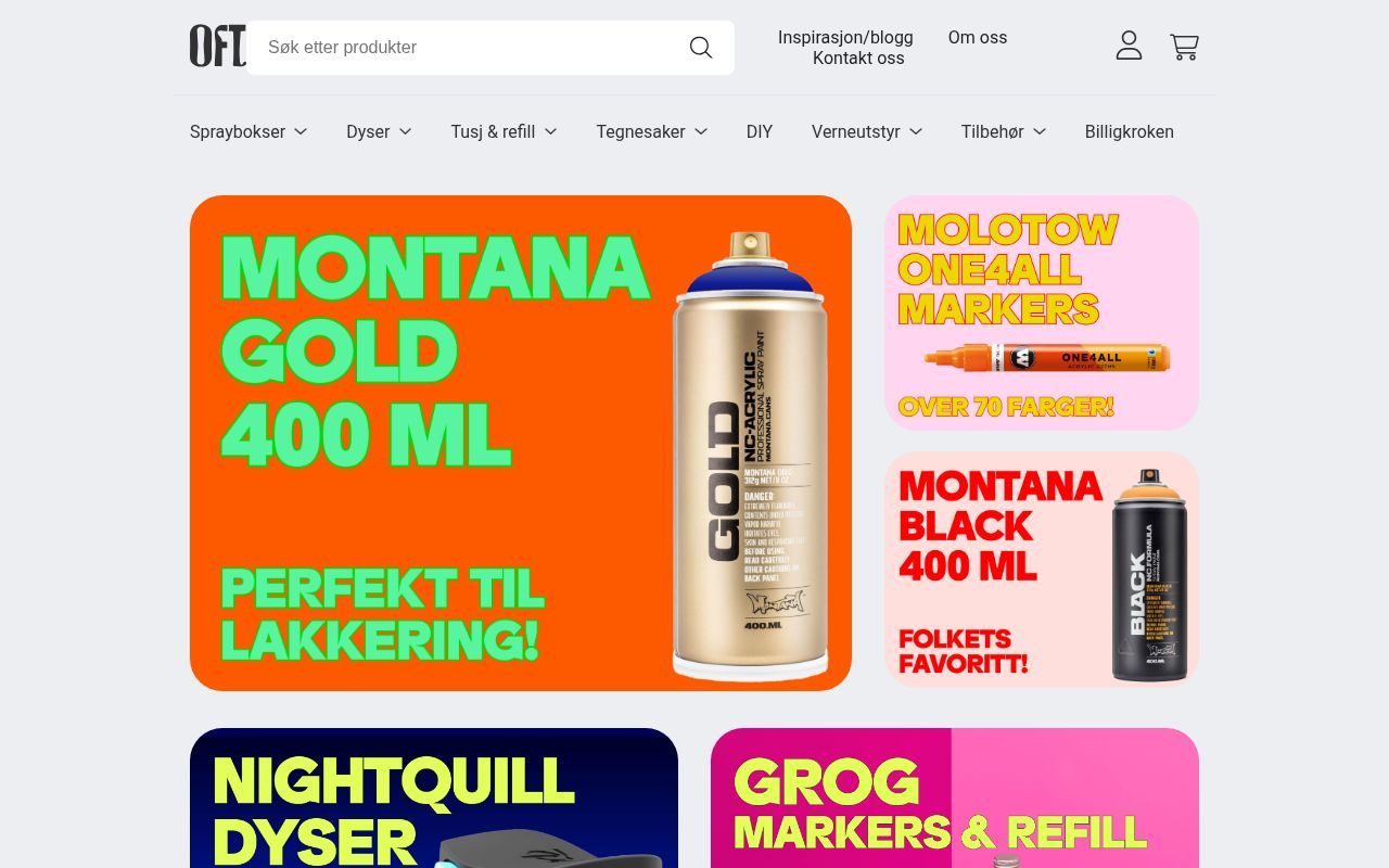 Homepage screenshot of oft-shop.no