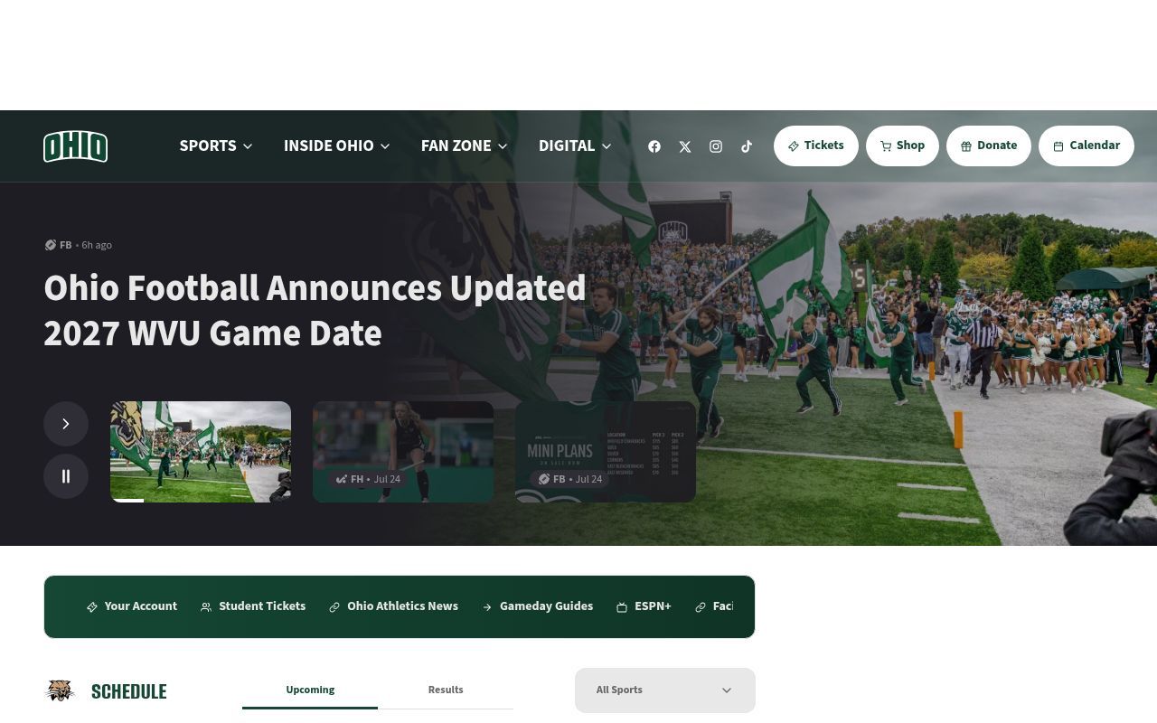 Homepage screenshot of ohiobobcats.com