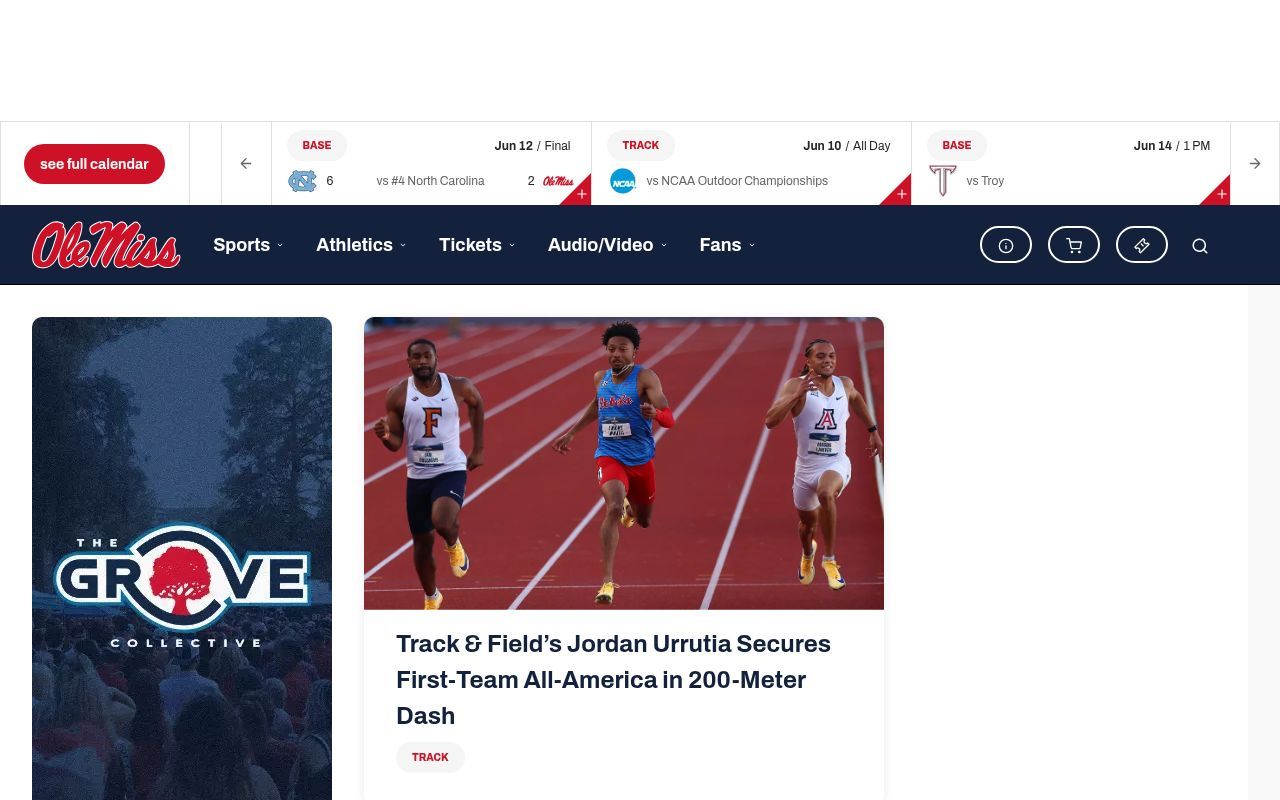 Homepage screenshot of olemisssports.com