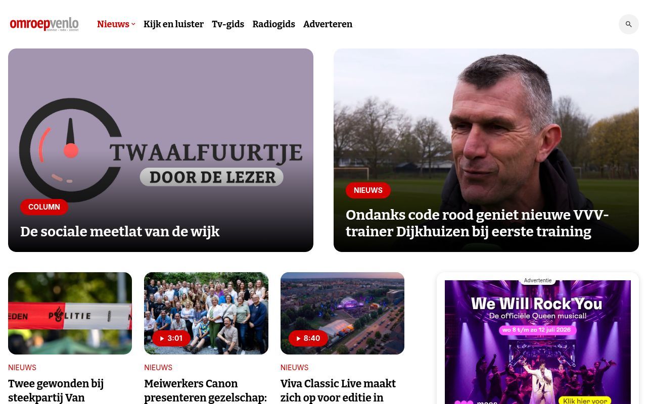 Homepage screenshot of omroepvenlo.nl