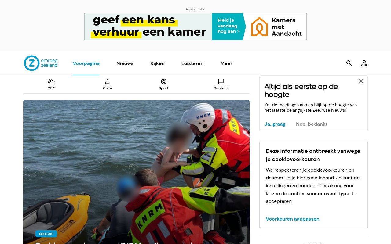 Homepage screenshot of omroepzeeland.nl