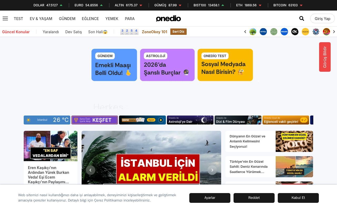 Homepage screenshot of onedio.com